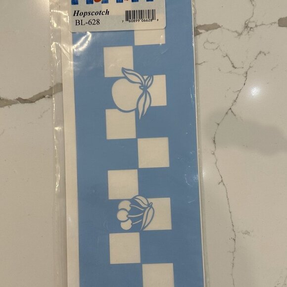 🎄Pfaltzgraff Hopscotch Check and Fruit Blue Laser Stencils NIP - Picture 4 of 4